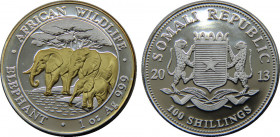 SOMALIA 2013 Republic,Elephant; Silver Bullion Coinage,Proof Giding 100 SHILLINGS SILVER PF31.3g