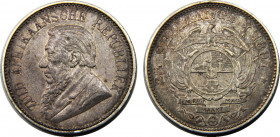 SOUTH AFRICAN 1897 Zuid Afrikaansche Republiek,Johannes Paulus Kruger( Mintage 149160) 2½ SHILLINGS SILVER AU14.1g 
KM# 7