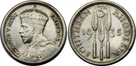 SOUTH RHODESIA 1935 George V ,British 3 PENCE SILVER XF1.4g 
KM# 1