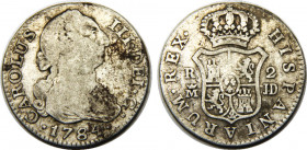 SPAIN 1784 M JD Carlos III,Kingdom,Madrid mint 2 REALES SILVER VF5.6g 
KM# 412.1
