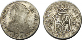 SPAIN 1786 M DV Carlos III,Kingdom,Madrid mint 2 REALES SILVER VF5.7g 
KM# 412.1