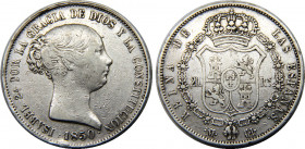 SPAIN 1850 M CL Isabel II,Kingdom,Madrid mint 20 REALES SILVER VF26.1g 
KM# 592