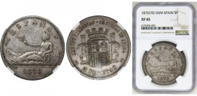 SPAIN 1870 SNM Provisional Government,Madrid mint 5 PESETAS SILVER XF45 
KM# 655