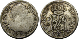 SPAIN 1774 M PJ Carlos III,Kingdom,Madrid mint 2 REALES SILVER VF5.7g 
KM# 412.1