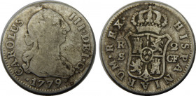 SPAIN 1779 S CF Carlos III,Kingdom,Seville mint 2 REALES SILVER VF5.6g 
KM# 412.2