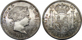SPAIN 1856 Isabel II,Kingdom,Madrid mint 20 REALES SILVER AU26g 
KM#609.2