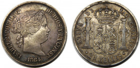 SPAIN 1864 Isabel II,Kingdom,Madrid mint 20 REALES SILVER XF26g 
KM#609.2