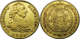 SPAIN 1784 M JD Carlos III,Kingdom,Madrid mint, Rare 2 ESCUDO GOLD XF6.7g 
KM#417.1