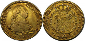 SPAIN 1804 M FA Carlos IV,Kingdom,Madrid mint 2 ESCUDO GOLD AU6.7g 
KM#435.1