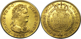 SPAIN 1812 M IJ Fernando VII,Kingdom,Madrid mint, Rare 2 ESCUDO GOLD AU6.7g 
KM# 478