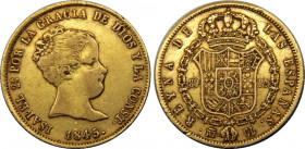 SPAIN 1845 M CL Isabel II,Kingdom,"Const", Madrid mint 80 REAIES GOLD XF6.8g 
KM#578.2