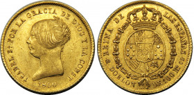 SPAIN 1850 M CL Isabel II,Kingdom,"Doblon",Madrid mint 100 REAIES GOLD MS8.2g 
KM#594.2