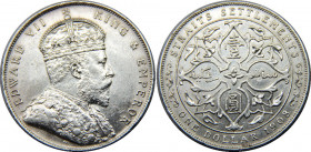 STRAITS SETTLEMENTS 1908 Edward VII,British,Small type,London mint 1 DOLLAR SILVER AU20.2g 
KM# 26