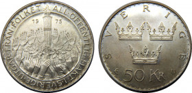 SWEDEN 1975 E Charles XVI Gustaf,Kingdom,Constitutional Reform 50 KRONOR SILVER MS27.2g 
KM# 848