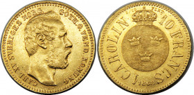 SWEDEN 1868 Carl XV,Kingdom(Mintage 33468) 1 CAROLIN GOLD AU3.2g 
KM# 716