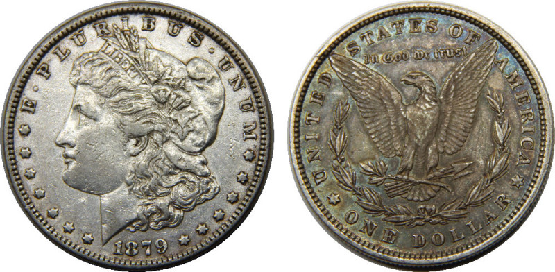 UNITED STATES 1879 "Morgan Dollar",Philadelphia mint 1 DOLLAR SILVER AU26.7g 
K...