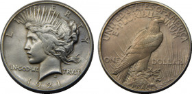 UNITED STATES 1921 "Peace Dollar",Philadelphia mint 1 DOLLAR SILVER AU26.7g 
KM# 150