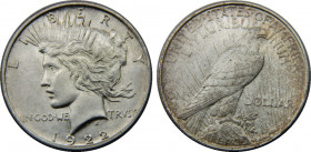 UNITED STATES 1922 "Peace Dollar",Philadelphia mint 1 DOLLAR SILVER MS26.8g 
KM# 150