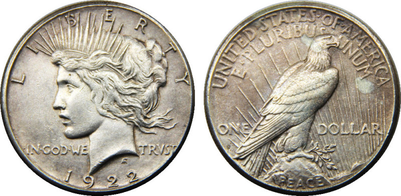 UNITED STATES 1922 S "Peace Dollar",San Francisco mint 1 DOLLAR SILVER XF26.8g ...