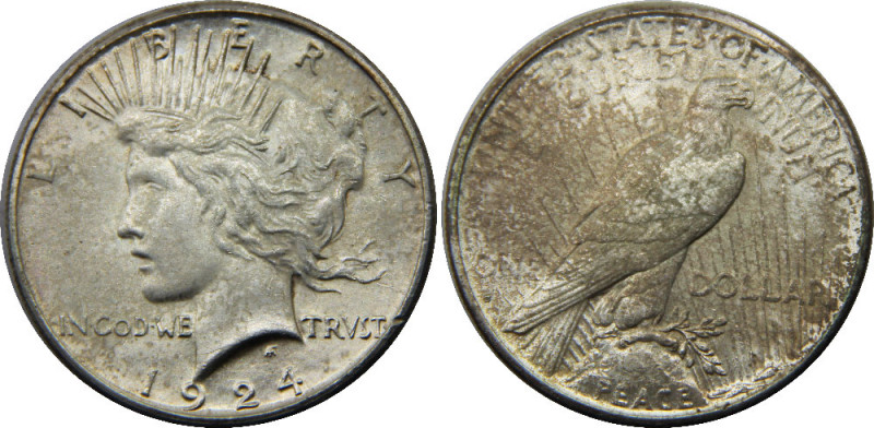 UNITED STATES 1924 S "Peace Dollar",San Francisco mint 1 DOLLAR SILVER MS26.8g ...