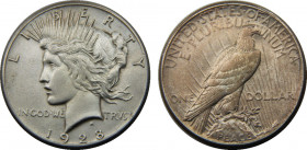UNITED STATES 1928 "Peace Dollar",Philadelphia mint 1 DOLLAR SILVER AU26.7g 
KM# 150
