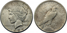 UNITED STATES 1934 S "Peace Dollar",San Francisco mint 1 DOLLAR SILVER XF26.7g 
KM# 150