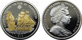 VIIRGIN ISLANDS 2008 Elizabeth II,British,Admiral Horatio Nelson,Proof Giding 10 DOLLAR SILVER MS28.7g