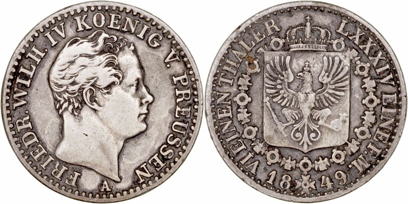 MONEDAS CENTROEUROPEAS 
ALEMANIA
1/6 Taler. AR. Prusia. 1849 A. KM.436,2. MBC+...