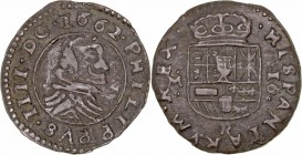 MONARQUÍA ESPAÑOLA
FELIPE IV
16 maravedís. AE. Trujillo M. 1662. Cal.1631. MBC