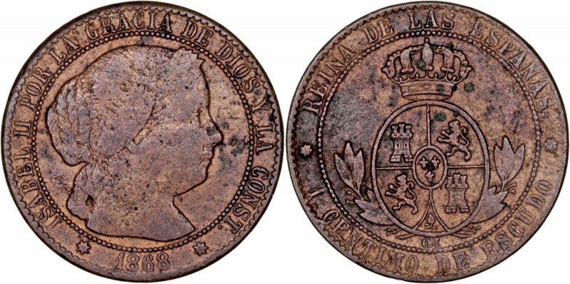 MONARQUÍA ESPAÑOLA
ISABEL II
Céntimo de Escudo. AE. Sevilla OM. 1868. Cal.667....