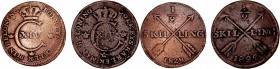 MONEDAS EXTRANJERAS
SUECIA
Lote de 2 monedas 1/2 Skilling 1822 y 1826. AE. KM.596. BC+ a BC-
