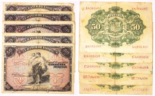 BILLETES
BANCO DE ESPAÑA
50 Pesetas. 24 septiembre 1906. Lote de 5 billetes. Serie A (2), serie B, serie C (2). ED.315a. Imprescindible examinar. BC...