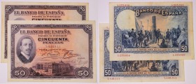 BILLETES
BANCO DE ESPAÑA
50 Pesetas. 17 mayo 1927. Sin serie. Lote de 2 billetes. ED.326. MBC