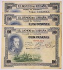 BILLETES
BANCO DE ESPAÑA
100 Pesetas. 1 julio 1925. Sin serie. Lote de 3 billetes. Uno de ellos con sello en seco (algo difuso) del gobierno provisi...