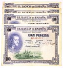 BILLETES
BANCO DE ESPAÑA
100 Pesetas. 1 julio 1925. Serie B. Lote de 5 billetes. Todos con sello en seco (algunos difusos) del Gobierno Provisional ...