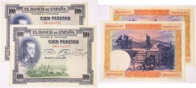 BILLETES
BANCO DE ESPAÑA
100 Pesetas. 1 julio 1925. Serie d. Lote de 2 billetes. ED.323a. MBC+