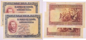 BILLETES
BANCO DE ESPAÑA
25 Pesetas. 12 octubre 1926. Sin serie. Lote de 2 billetes. ED.325. MBC+ a MBC-
