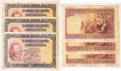 BILLETES
BANCO DE ESPAÑA
25 Pesetas. 12 octubre 1926. Sin serie. Lote de 3 billetes. ED.325. Imprescindible examinar. BC
