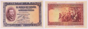 BILLETES
BANCO DE ESPAÑA
25 Pesetas. 12 octubre 1926. Serie A. Con sello en seco del Gobierno Provisional de la República, 14 abril 1931, en la part...