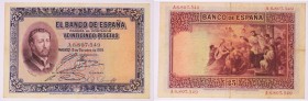 BILLETES
BANCO DE ESPAÑA
25 Pesetas. 12 octubre 1926. Serie A. Con sello en seco del Gobierno Provisional de la República, 14 abril 1931, en la part...