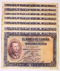 BILLETES
BANCO DE ESPAÑA
25 Pesetas. 12 octubre 1926. Serie A. Lote de 8 billetes. ED.325a. Imprescindible examinar. BC