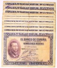 BILLETES
BANCO DE ESPAÑA
25 Pesetas. 12 octubre 1926. Serie A. Lote de 14 billetes. ED.325a. Imprescindible examinar. BC- a RC