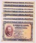 BILLETES
BANCO DE ESPAÑA
25 Pesetas. 12 octubre 1926. Serie B. Lote de 9 billetes. ED.325a. Imprescindible examinar. MBC a MBC-