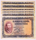 BILLETES
BANCO DE ESPAÑA
25 Pesetas. 12 octubre 1926. Serie B. Lote de 6 billetes. ED.325a. Dos de ellos con firma y tampón de publicidad. Imprescin...