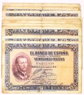 BILLETES
BANCO DE ESPAÑA
25 Pesetas. 12 octubre 1926. Serie B. Lote de 22 billetes. ED.325a. Imprescindible examinar. BC- a RC