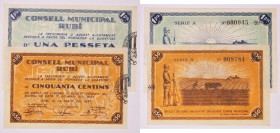 BILLETES
BILLETES LOCALES
Rubí, C.M. 13 mayo 1937. 50 Céntimos y 1 Peseta. EBC a EBC-