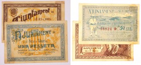 BILLETES
BILLETES LOCALES
Seu d'Urgell. Ay. 30 junio 1937. 50 Céntimos y 1 Peseta. Sello en seco. Con celo en rev. MBC+
