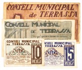 BILLETES
BILLETES LOCALES
Terrassa, C.M. 1937. 10, 15 y 50 Céntimos y 1 Peseta. MBC a BC+