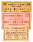 BILLETES
BILLETES LOCALES
Lote de 3 billetes. Cassa de la Selva, L'Arboç y Tarrega. Uno con celo en rev. BC-