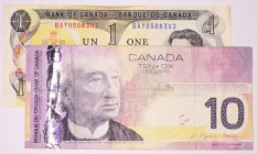 BILLETES
BILLETES EXTRANJEROS
CANADÁ
Lote de 2 billetes. Dólar 1973 y 10 Dólares 2005. MBC- a BC